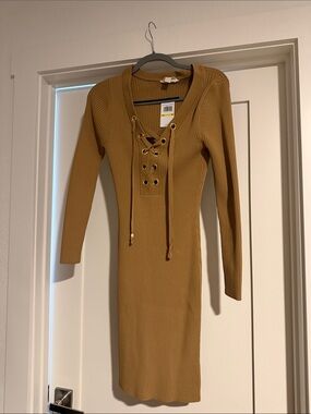 michael kors lace up sweater dress Michael Kors Knit Sweater Dress with Gold Eyelets and Lace Up